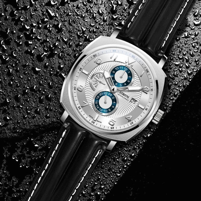 LOBINNI Mens Watches Luxury Men Automatic Watch Mechanical Wristwatches Luminous Sapphire Crystal 50M Waterproof Leather Strap