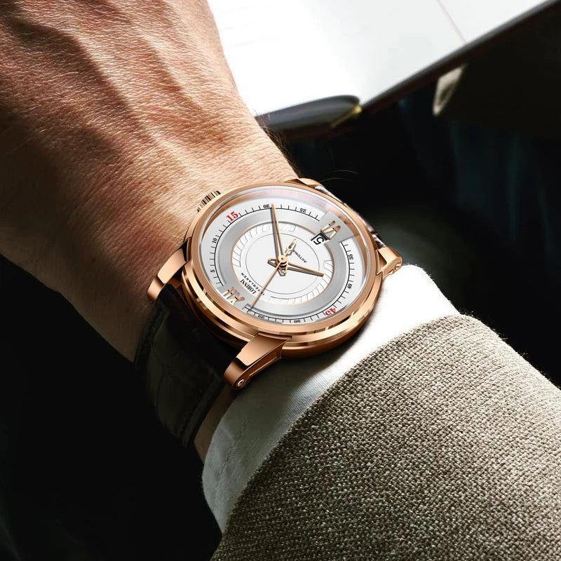 LOBINNI Mens Automatic Watches Top Luxury Brand Male Watch Waterproof Mechanical Wristwatch Sapphire Mirror Date Leather Strap