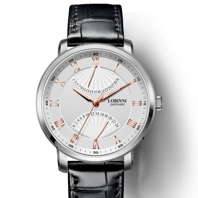 LOBINNI Men Watch Top Luxury Brand Quartz Wristwatch Waterproof Clock Sapphire Dress Leather Strap Reloj Hombre