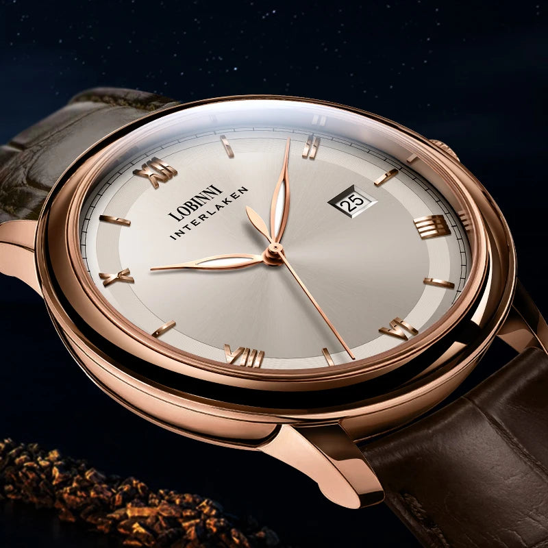 LOBINNI luxury brand men watches,mens automatic watch Switzerland man mechanical wristwatch waterproof clock leather strap reloj