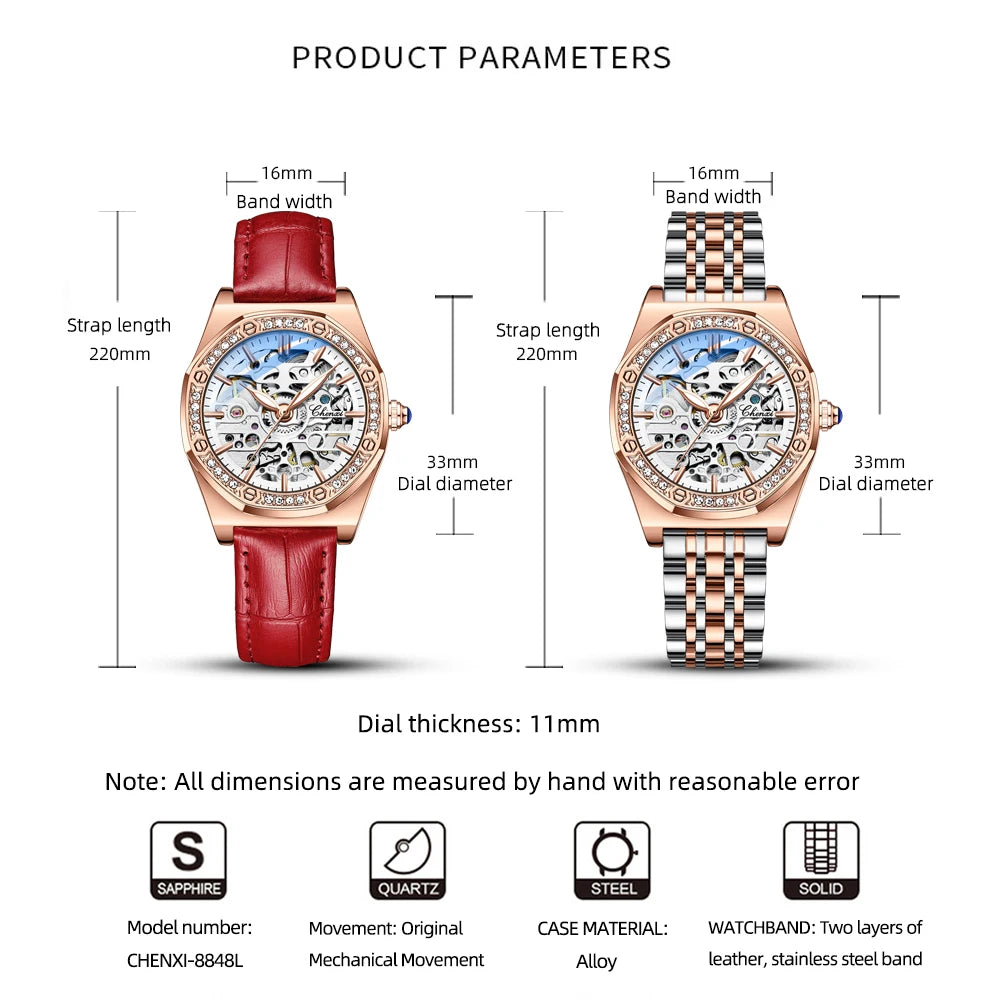CHENXI New Women Automatic Mechanical Watch Luxury Brand Elegant Ladies Clock Rose Gold Stainless Steel Waterproof WristWatches