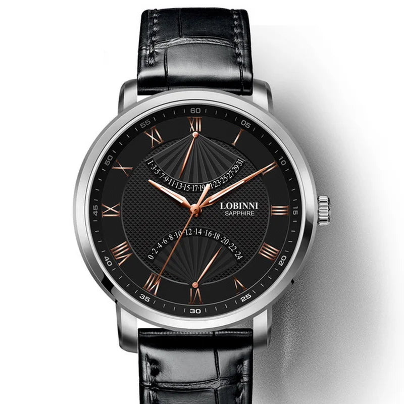 LOBINNI Men Watch Top Luxury Brand Quartz Wristwatch Waterproof Clock Sapphire Dress Leather Strap Reloj Hombre