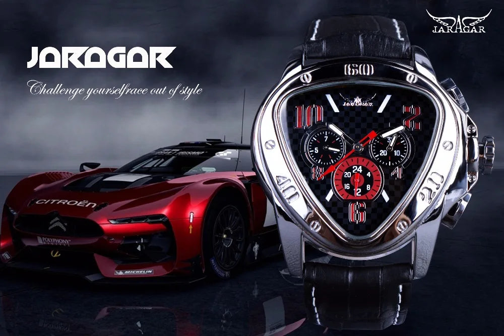 2021 Jaragar Sport Racing Design Geometric Triangle Pilot Genuine Leather Men Mechanical Watch Top Brand Luxury Automatic Wrist
