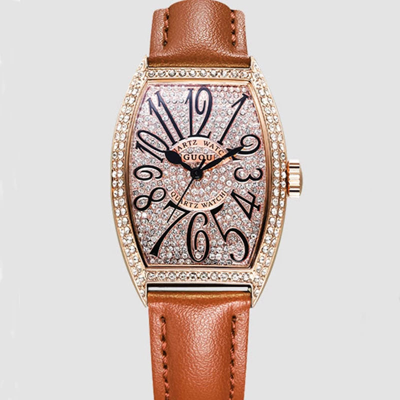 2019 Fashion Guou Brand Women Luxury Lady Full Rhinestone Quartz Clock Star Tonneau Classic Female Ladies Wrist Relogio Feminino