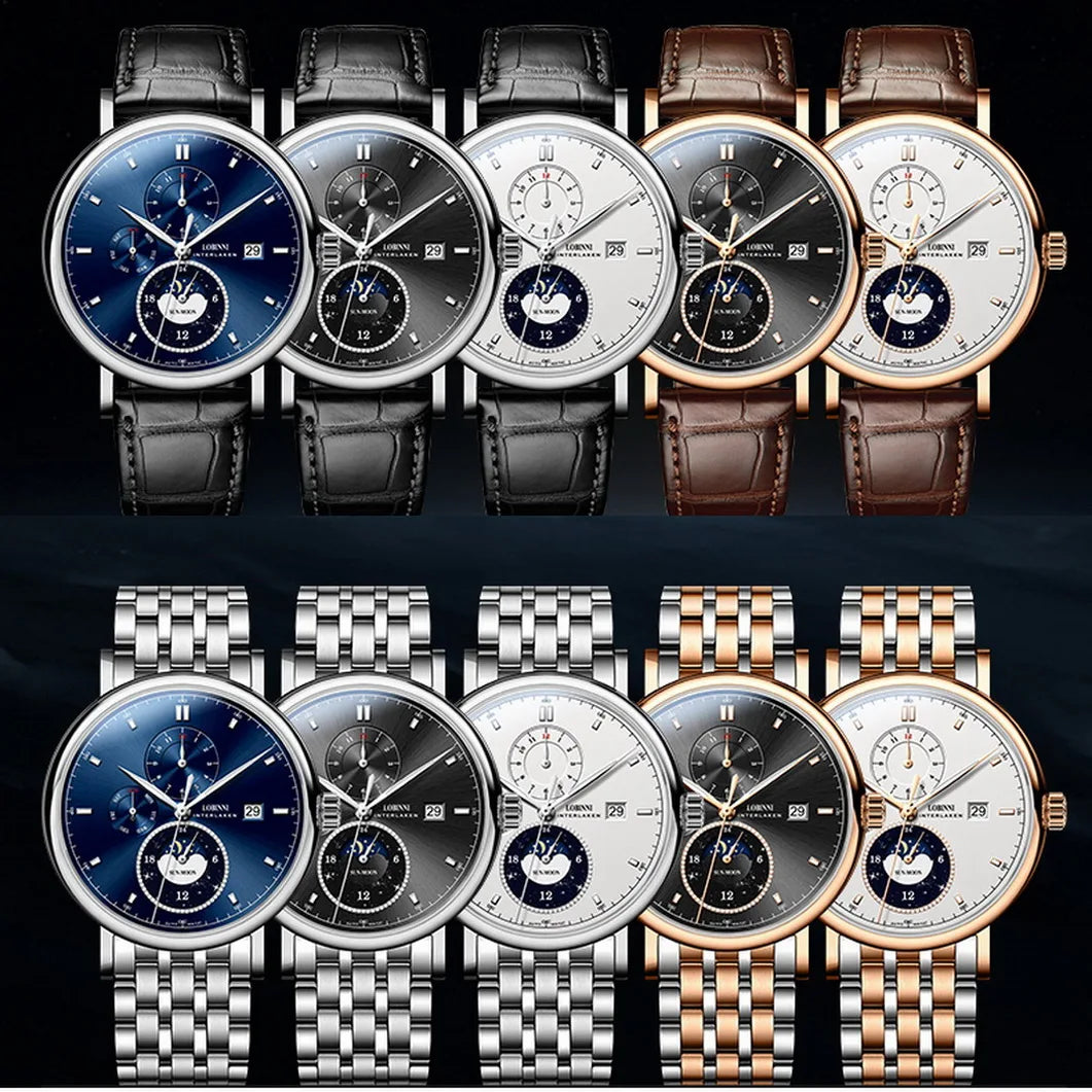 LOBINNI Men Automatic Watch Luxury Male Watches Mechanical Wristwatch Fashion Sapphire Crystal Month Week Date Relogio Masculino