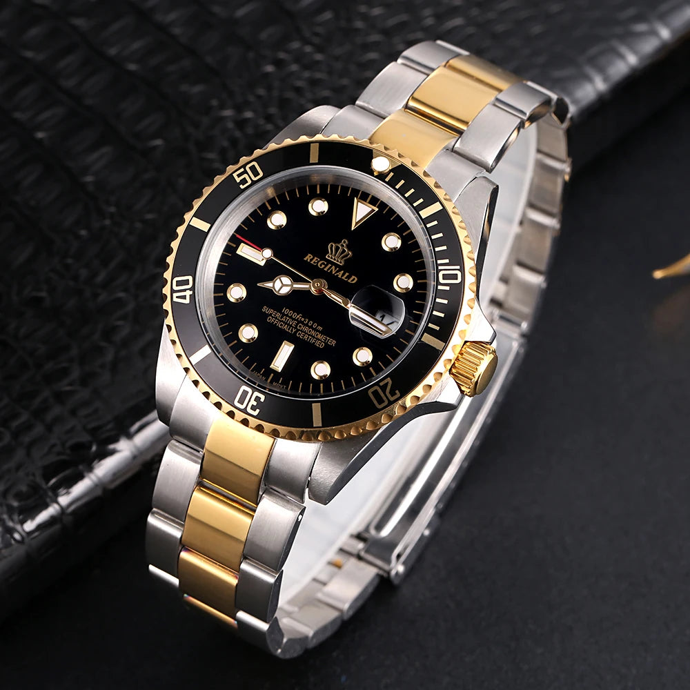 Fashion Reginald Crown Top Brand Quartz Male Watch Business Casual Men's Steel Calendar Japan Waterproof Hight Wrist Watches