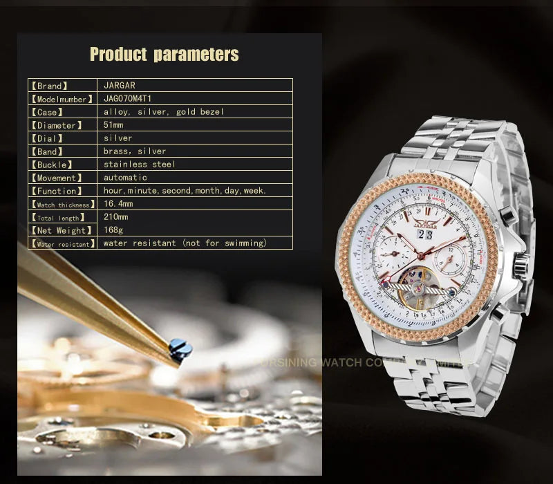 2021 Jaragar Brand Flying Series Golden Bezel Scale Dial Design Stainless Steel Mens Watch Top Brand Luxury Automatic Mechanical