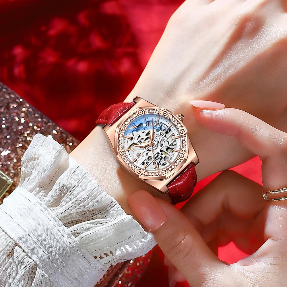 CHENXI New Women Automatic Mechanical Watch Luxury Brand Elegant Ladies Clock Rose Gold Stainless Steel Waterproof WristWatches