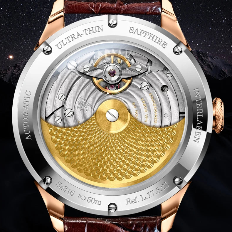 LOBINNI Mens Automatic Watches Male Top Luxury Brand Watch Waterproof Self Wind Mechanical Wristwatch Sapphire Leather Strap