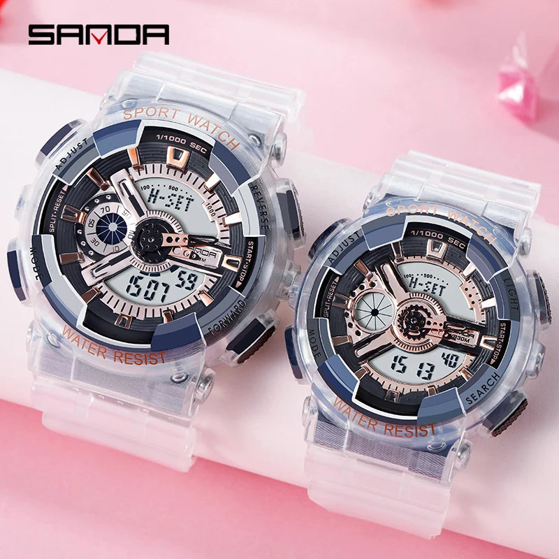 2021 New Fashion Sanda Top Brand Sports Watch Couple Multi-function Waterproof Led Digital Men's G Style Relogio Masculino