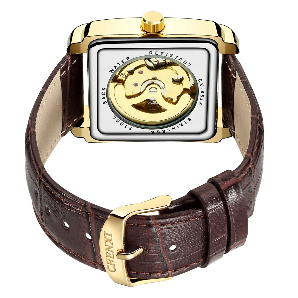 CHENXI Luxury Gold Automatic Watch Men Business Waterproof Skeleton Tourbillon Mechanical Wristwatch Top Brand Relogio Masculino
