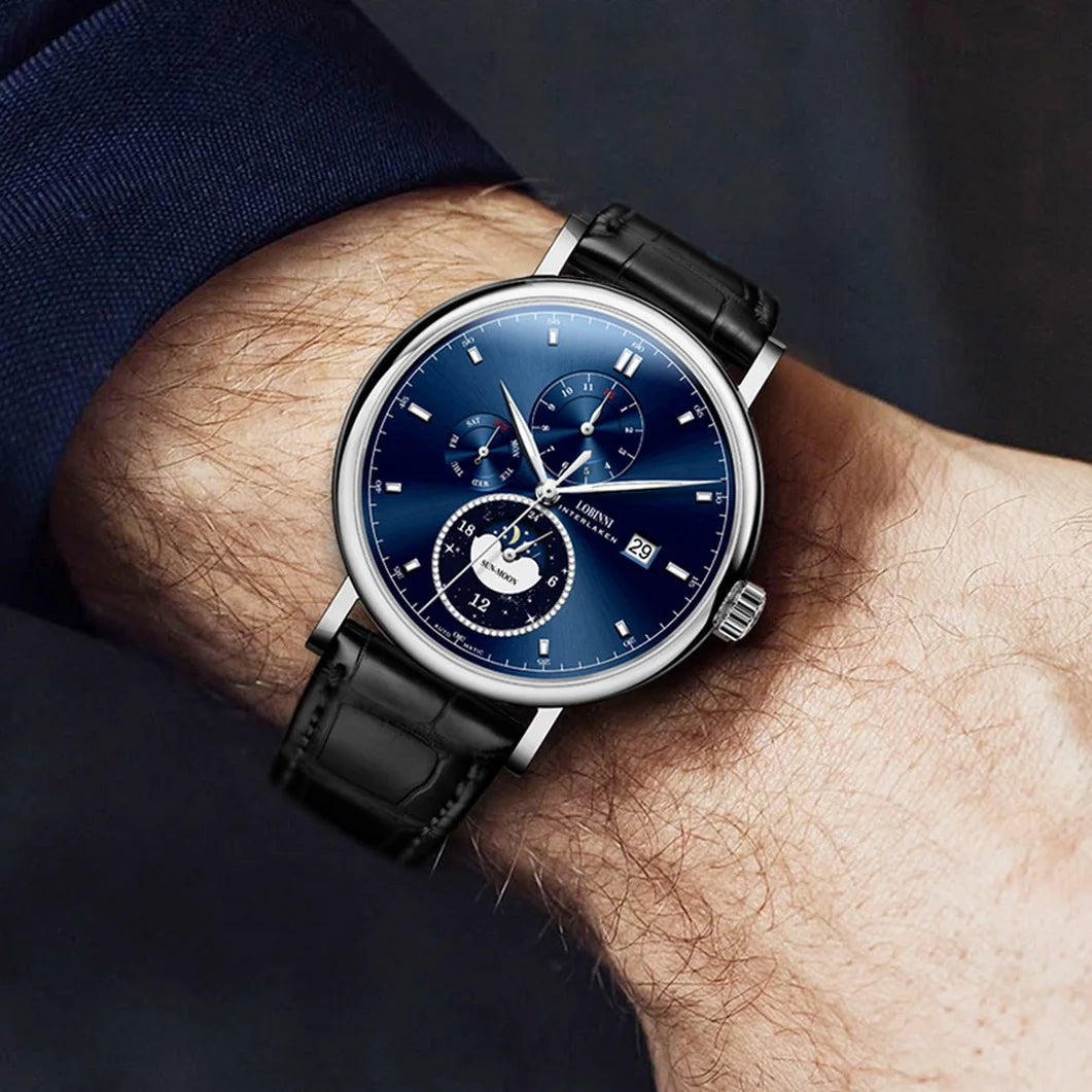 LOBINNI Men Automatic Watch Luxury Male Watches Mechanical Wristwatch Fashion Sapphire Crystal Month Week Date Relogio Masculino