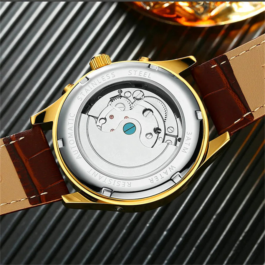 KINYUED Mens luxury original Brand watches Men Skeleton Tourbillon Mechanical Automatic analog watch for Man Waterproof bracelet
