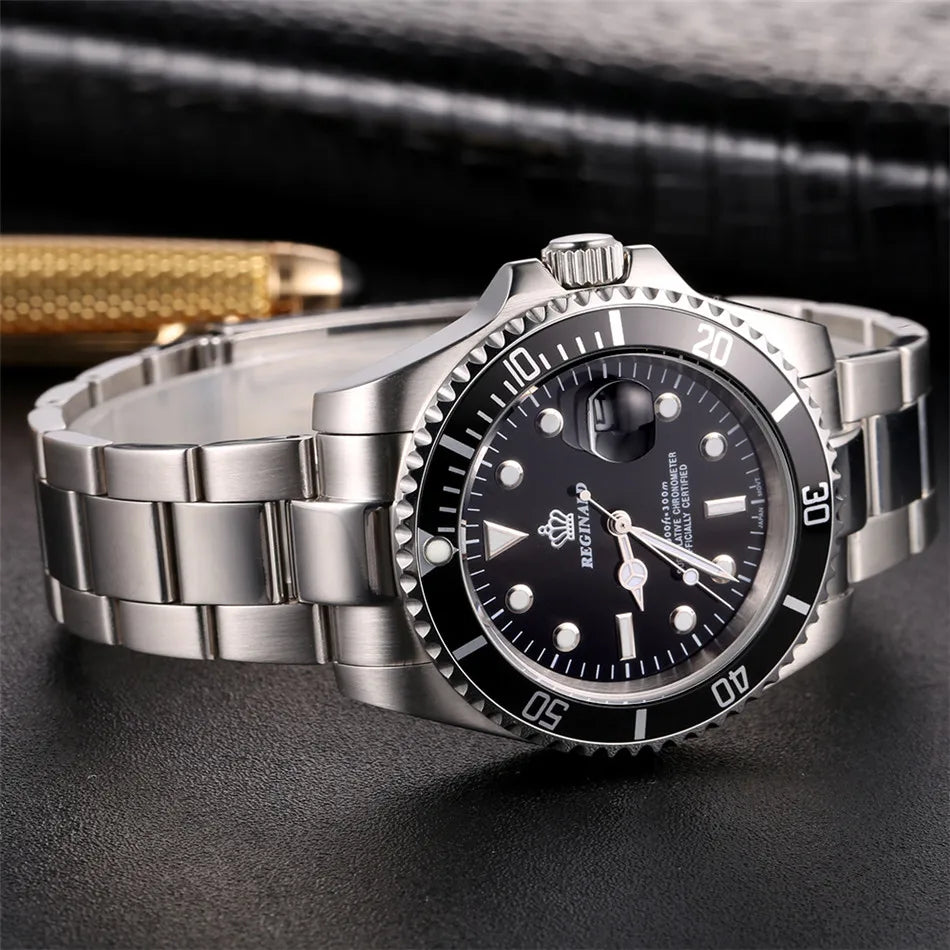 Fashion Reginald Crown Top Brand Quartz Male Watch Business Casual Men's Steel Calendar Japan Waterproof Hight Wrist Watches