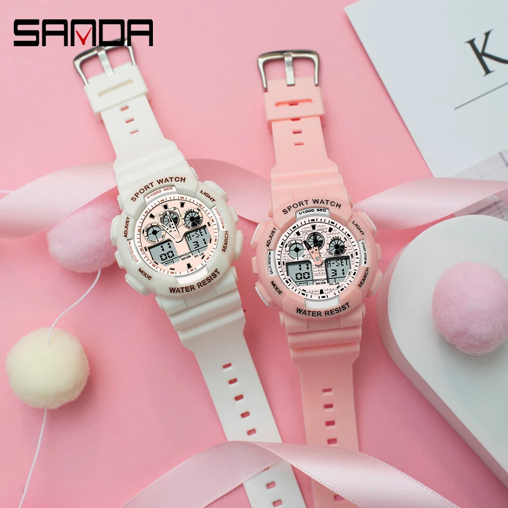 2021 SANDA Women Sports Watches Multifunction Fashion Waterproof Watch Analog Digital Ladies Clock Casual Relogio Feminino 3017