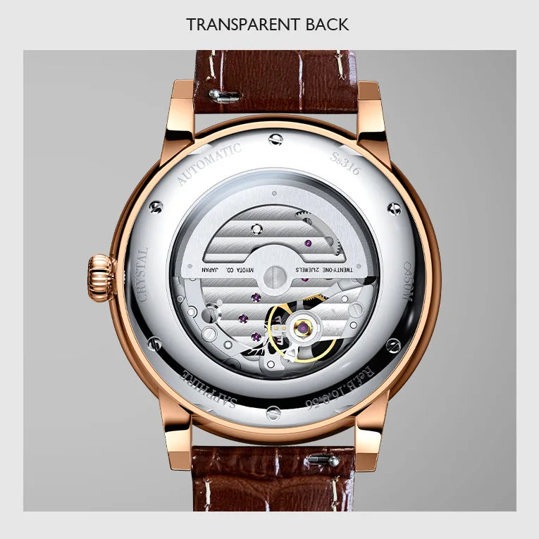 LOBINNI Mens Automatic Watches Luxury Male Watch Mechanical Wristwatch Waterproof Sapphire Mirror Carved Dial Roman Scales