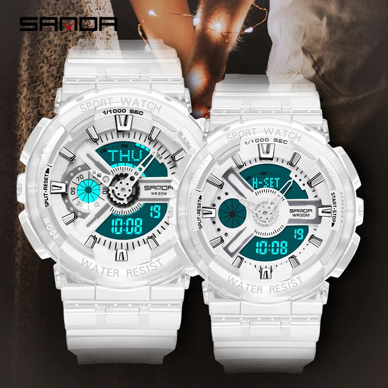 2021 New Fashion Sanda Top Brand Sports Watch Couple Multi-function Waterproof Led Digital Men's G Style Relogio Masculino