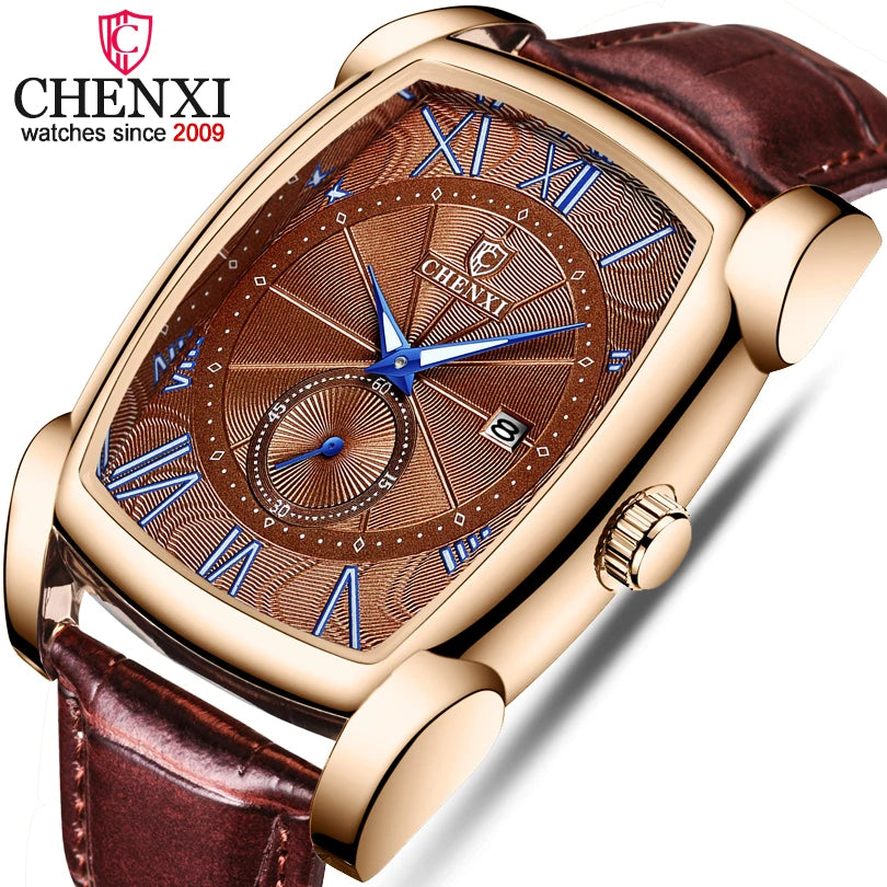CHENXI Brand Quartz Men Watches Men's Military Clock Relogio Masculino Brown Leather Wristwatches 2023 New Style Erkek Kol Saati