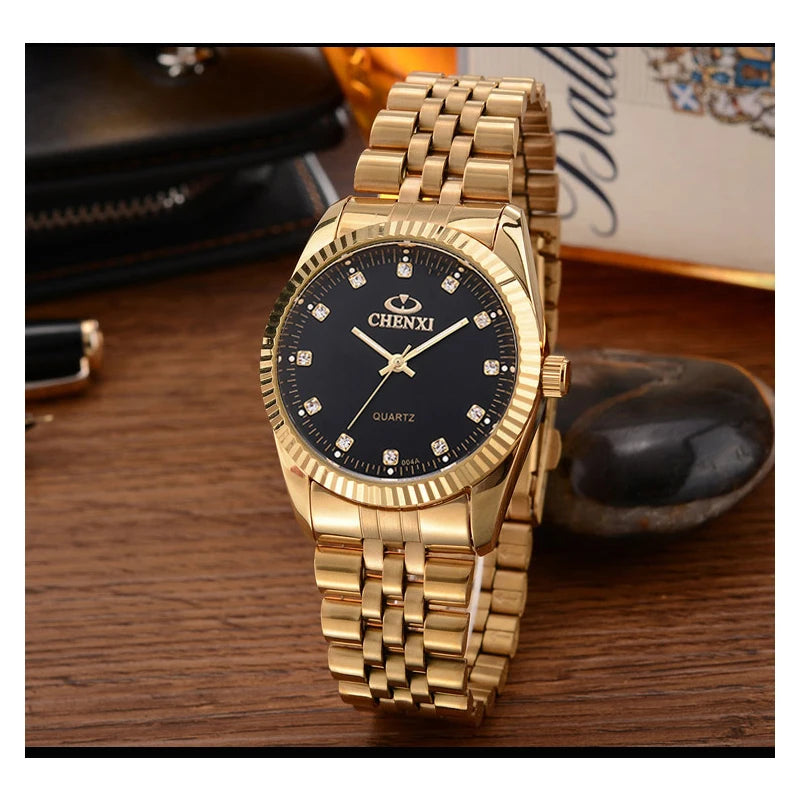 CHENXI Golden Watches for Men Fashion Business Top Brand Luxury Quartz Male Clock Waterproof Wristwatches Relogio Masculino