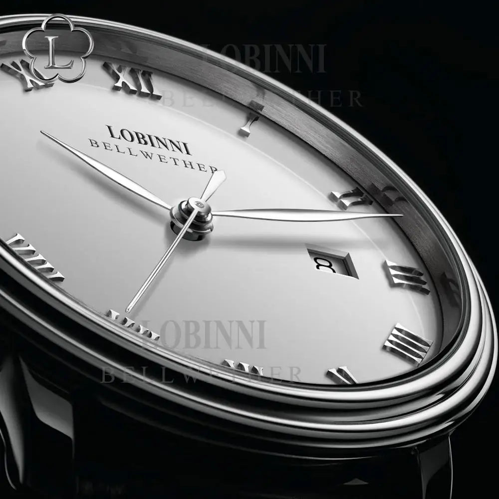 LOBINNI Mens Automatic Watches Luxury Male Watch Waterproof Mechanical Wristwatch Ultrathin Sapphire Mirror Date Leather Strap