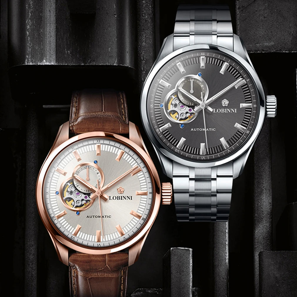 LOBINNI Men Automatic Watch Luxury Male Watches Business Mechanical Wristwatch Fashion Sapphire Crystal Skeleton Dial 24 Hours