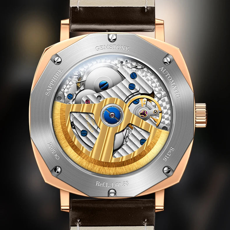 LOBINNI Mens Watches Luxury Men Automatic Watch Mechanical Wristwatches Luminous Sapphire Crystal 50M Waterproof Leather Strap