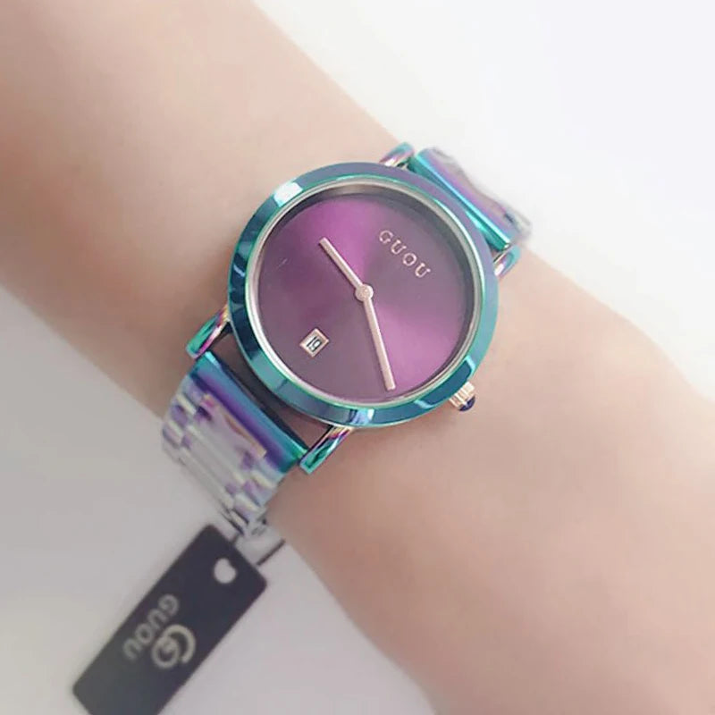 2018 GUOU Watch Women Fashion Colorful Steel Ladies Clocks Luxury Exquisite Women's Gift Watches reloj mujer relogio feminino