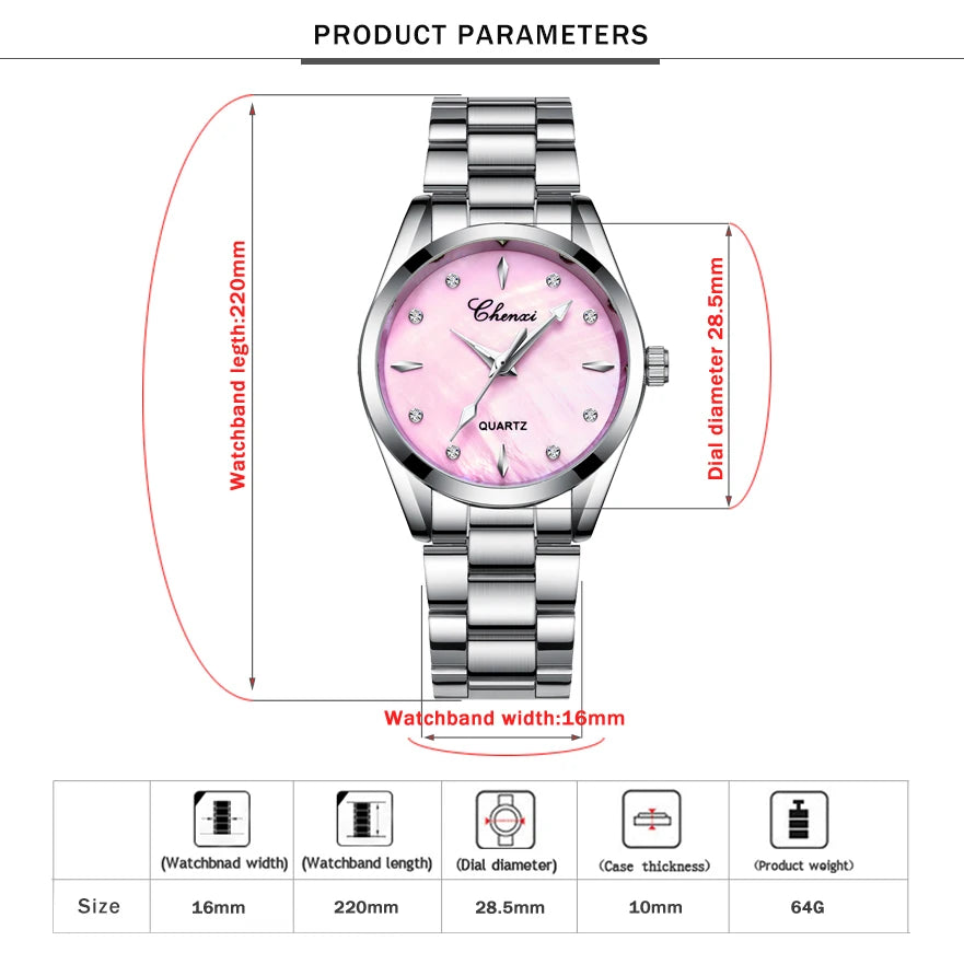CHENXI Women Watches Rhinestone & Shell dial Clock Quartz Wristwatches Ladies Top Luxury Brand Fashion Watch montre femme