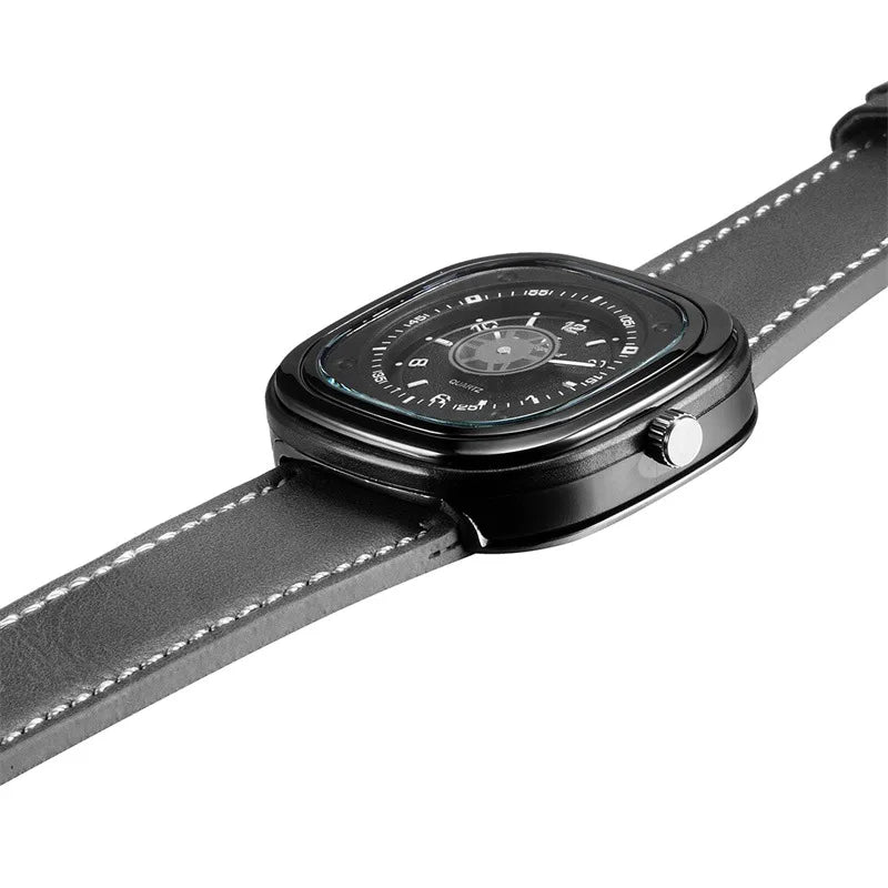 2018 Men's Watch Genuein Leather Strap Square Case Skeleton Face New Brand V6 Men Military Sports Wrist Watches Waterproof Clock