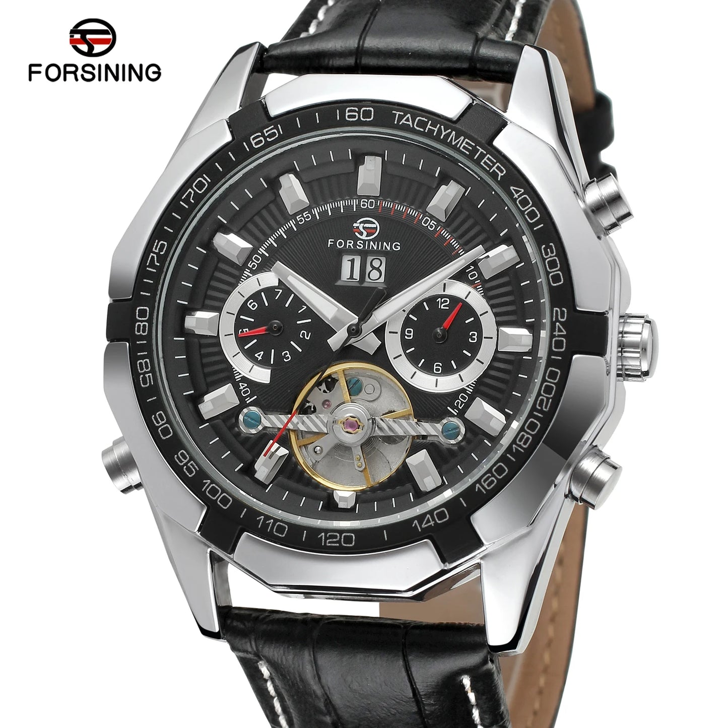 Forsining Top Brand Business Men's Watch Gold Leather Automatic Mechanical Toubilion Wrist Watches Relogio Masculino