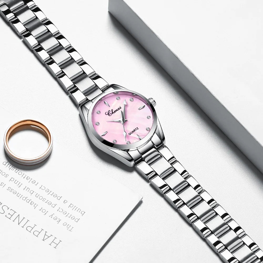 CHENXI Women Watches Rhinestone & Shell dial Clock Quartz Wristwatches Ladies Top Luxury Brand Fashion Watch montre femme