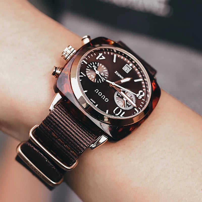 Fashion Guou Brand Square Men's Or Woman's Noctilucent Canvas Waterproof Quartz Gift Watches