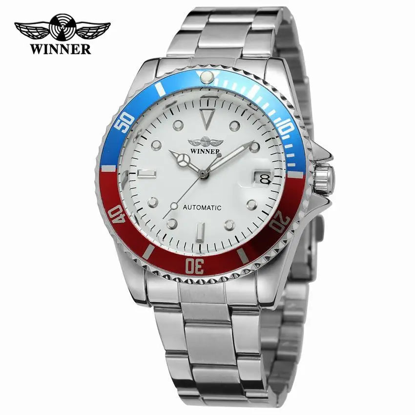 2018 Fashion WINNER Men Luxury Brand Date Display Stainless Steel Watch Automatic Mechanical Business Wristwatch Relogio Releges