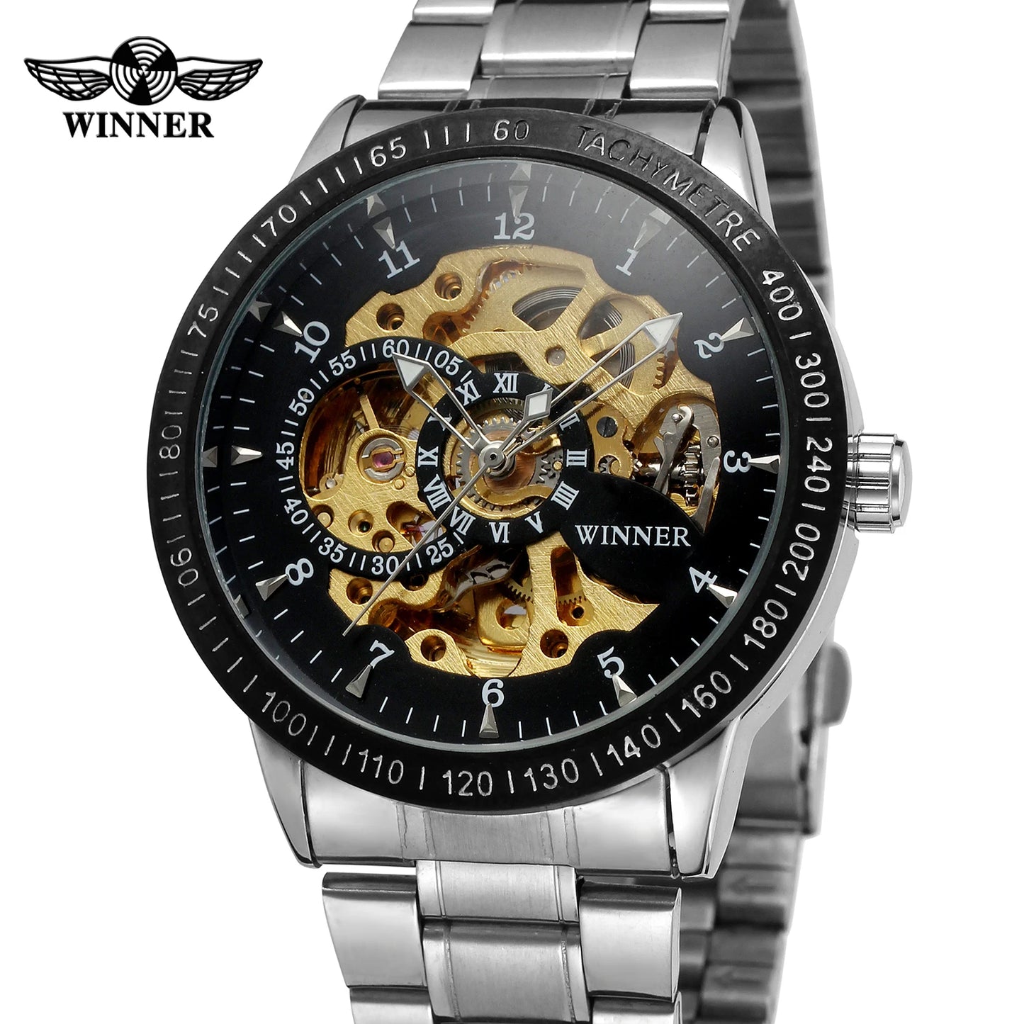 Winner Top Brand Retro Classic Scale Golden Copper Small Dial Design Full Steel Relogio Masculino Mens Automatic Wrist Watches
