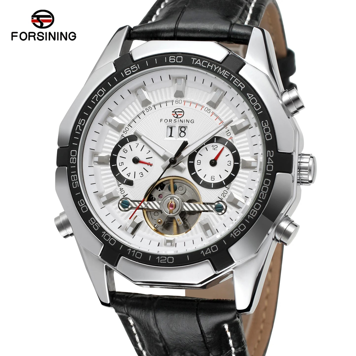 Forsining Top Brand Business Men's Watch Gold Leather Automatic Mechanical Toubilion Wrist Watches Relogio Masculino