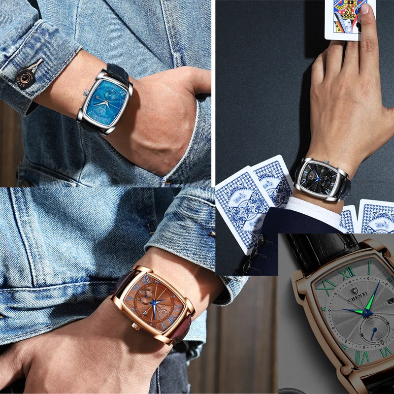 CHENGXI Fashion Men's Wristwatches Top Luxury Brand Men Analog Quartz Watch Man Business Waterproof Calendar Leather Male Clock