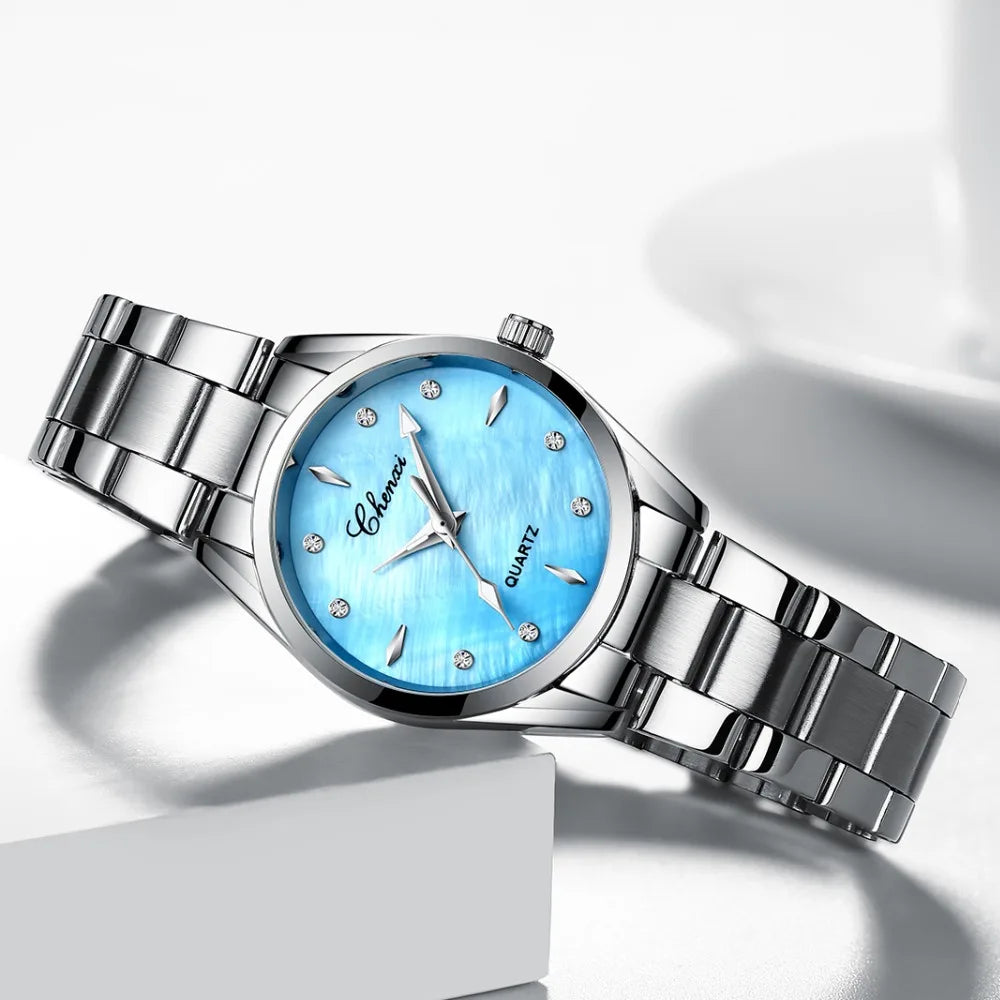 CHENXI Women Watches Rhinestone & Shell dial Clock Quartz Wristwatches Ladies Top Luxury Brand Fashion Watch montre femme
