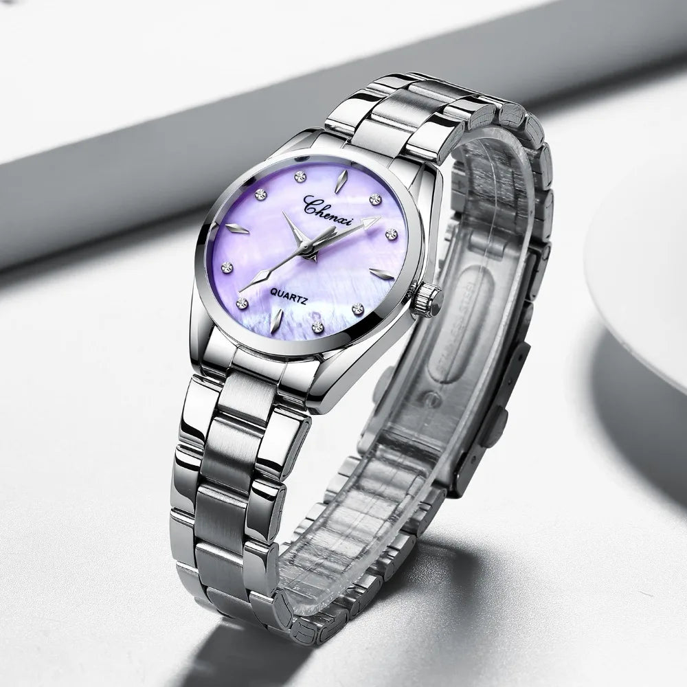CHENXI Women Watches Rhinestone & Shell dial Clock Quartz Wristwatches Ladies Top Luxury Brand Fashion Watch montre femme