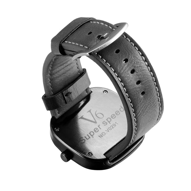 2018 Men's Watch Genuein Leather Strap Square Case Skeleton Face New Brand V6 Men Military Sports Wrist Watches Waterproof Clock