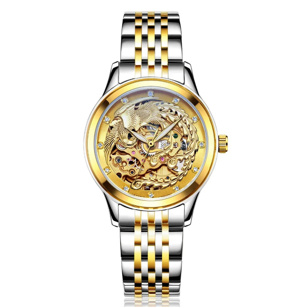Gold Watch Women Fashion Luxury Brand Women's Watches Automatic Mechanical Watches Phoenix Clock Waterproof Senhoras Assistir