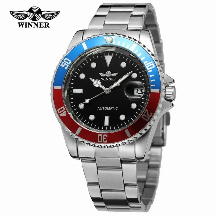 2018 Fashion WINNER Men Luxury Brand Date Display Stainless Steel Watch Automatic Mechanical Business Wristwatch Relogio Releges