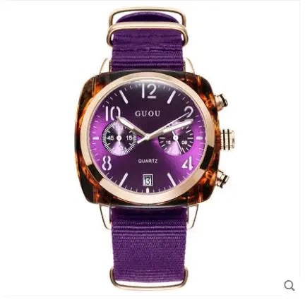 Fashion Guou Brand Square Men's Or Woman's Noctilucent Canvas Waterproof Quartz Gift Watches