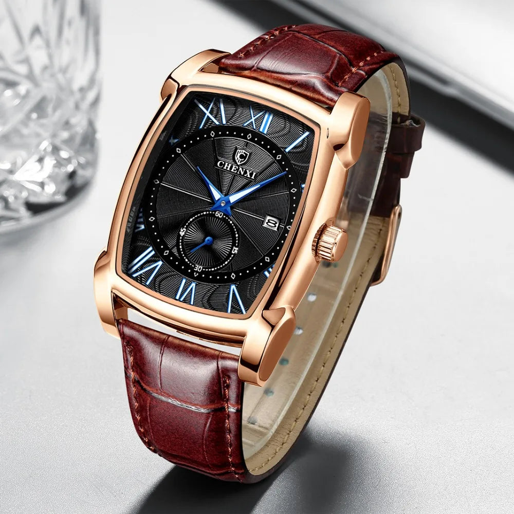 CHENGXI Fashion Men's Wristwatches Top Luxury Brand Men Analog Quartz Watch Man Business Waterproof Calendar Leather Male Clock