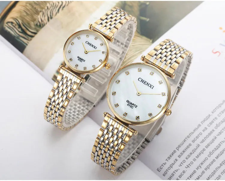 2018 Chenxi Brand Fashion Casual Couples Watches Business Style Man Woman Gold Stainless Steel Waterproof Quartz Charms Dress