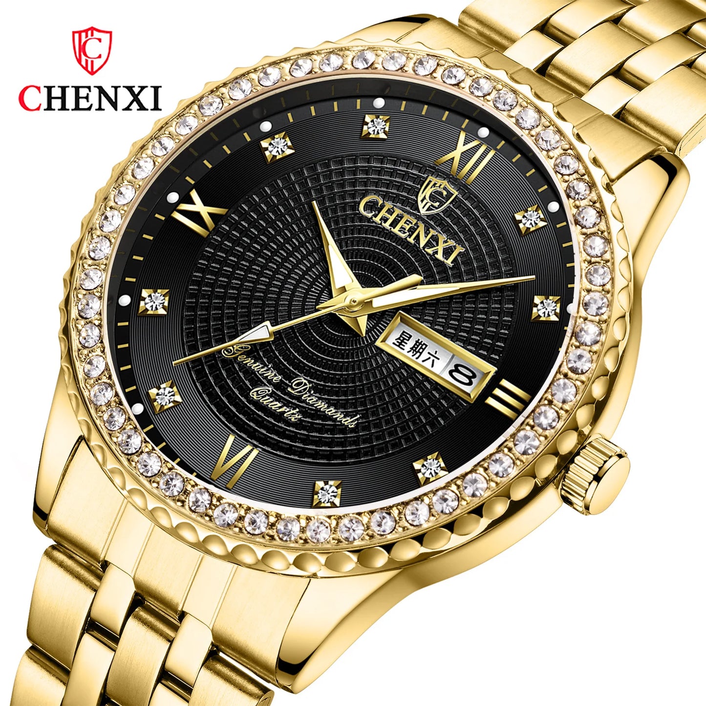Chenxi Top Brand Luxury Golden Doubl Calendar Watch Men Wristwatch Waterproof Male Wrist Man Full Steel Clock Relogio Masculino