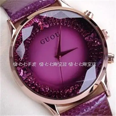 HK GUOU Brand Quartz Lady Watch Rhinestone Waterproof Women's Watch Genuine Leather Upscale Large Dial Luxury Gift Wristwatches