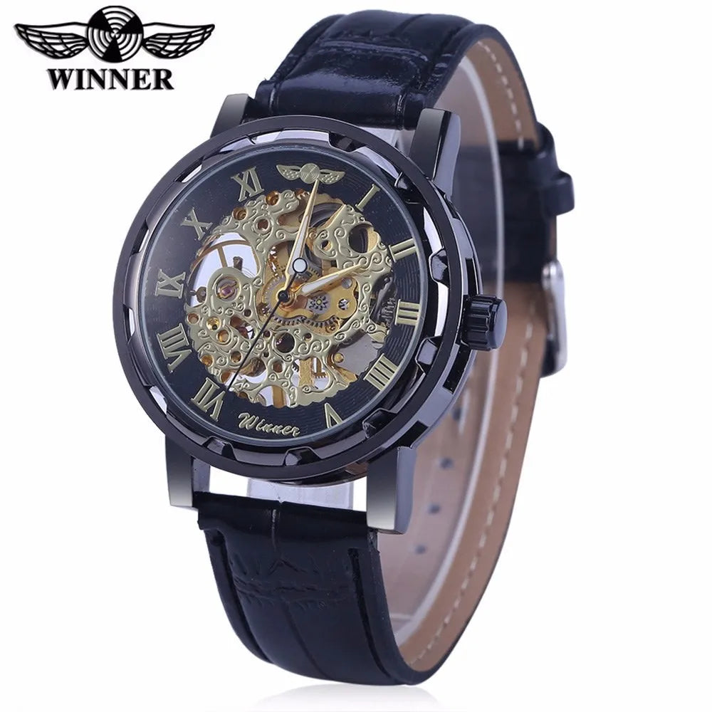 Winner Brand Skeleton Design Men Automatic Watch Erkek Saat Relogio Male Clock Reloj Hombre Montre Luxury White Gold Leather