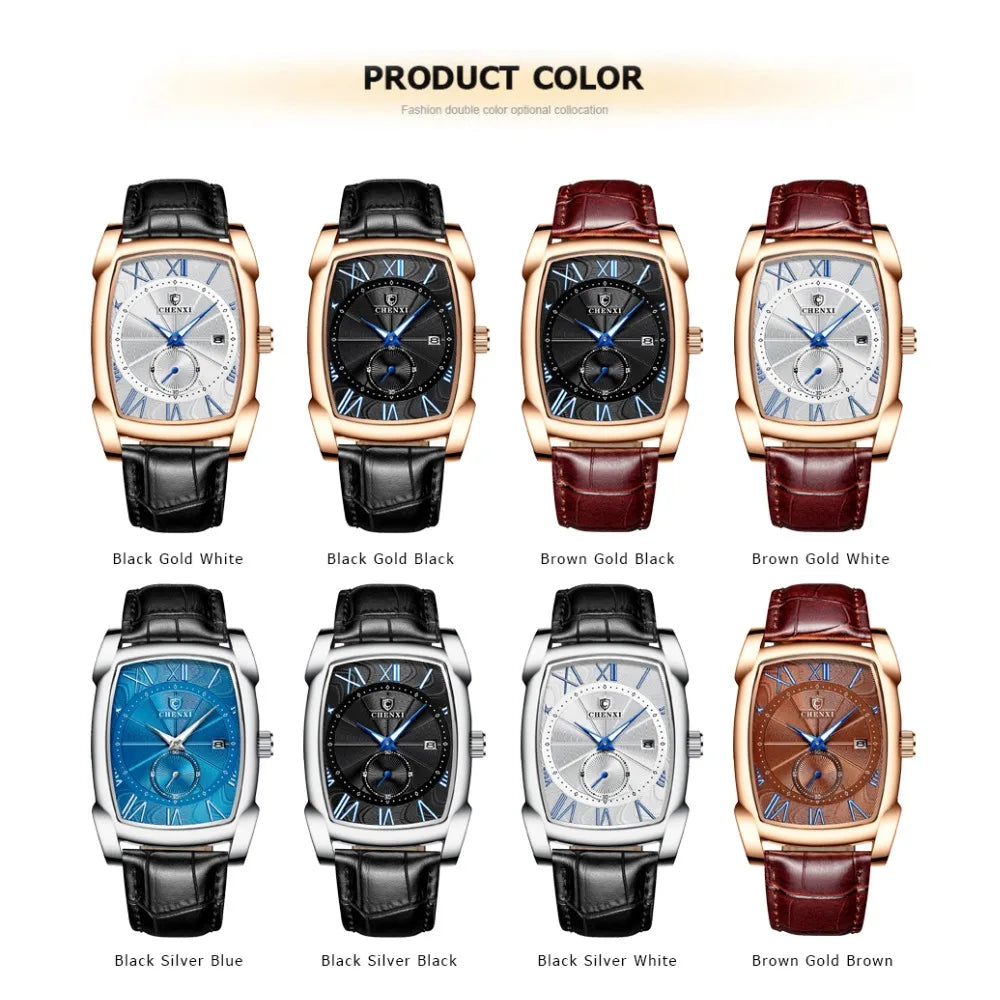 CHENGXI Fashion Men's Wristwatches Top Luxury Brand Men Analog Quartz Watch Man Business Waterproof Calendar Leather Male Clock