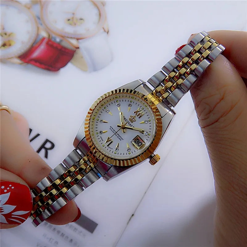 Reginald Brand Men Dress Style Business Watch Steel Wristband Golden Men Quartz Watch Valentine's Day Present For Man Woman Love