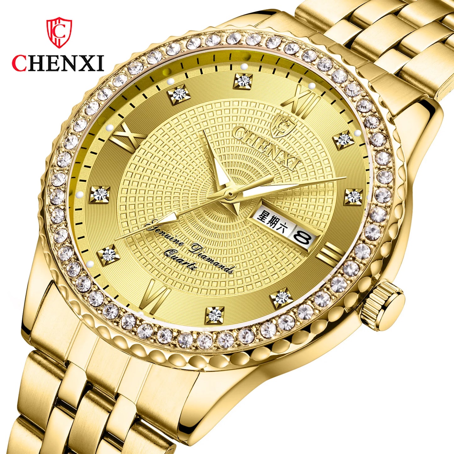 Chenxi Top Brand Luxury Golden Doubl Calendar Watch Men Wristwatch Waterproof Male Wrist Man Full Steel Clock Relogio Masculino